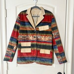 Colorful Striped Serape Print Blazer - XL Western Style Corduroy Like Accents